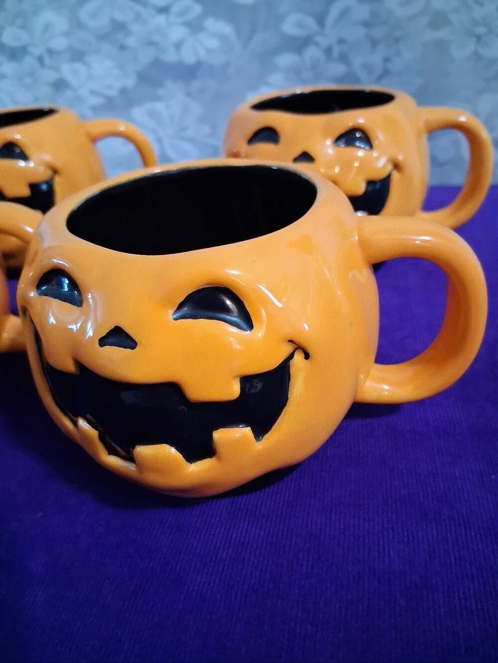 Retro Target Halloween 2008 Pumpkin Mug Set of 4 Jack O Lantern Rare